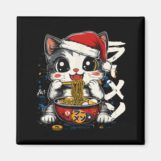 Aimant Funny Christmas Santa Cat Ramen Japanese Kawaii An (Devant)