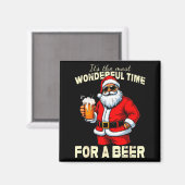 Aimant Funny Christmas Santa Drinking Beer Wonderful Time (Recto/Verso)