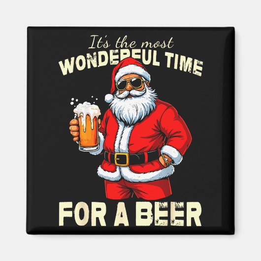 Aimant Funny Christmas Santa Drinking Beer Wonderful Time (Devant)