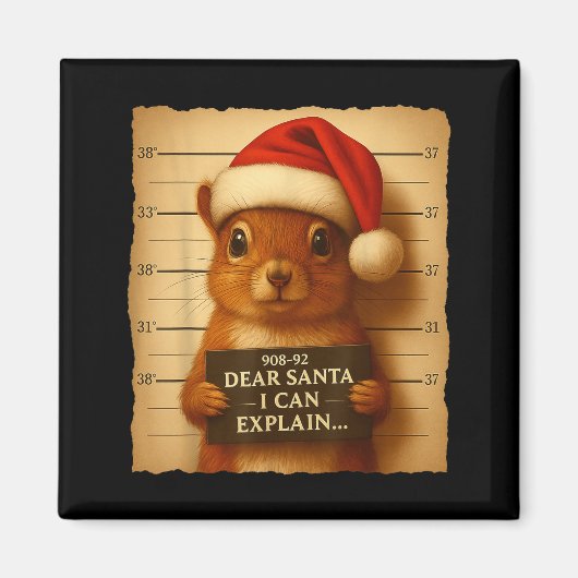 Aimant Funny Christmas Squirrel - Cute Squirrel Santa Hat (Devant)