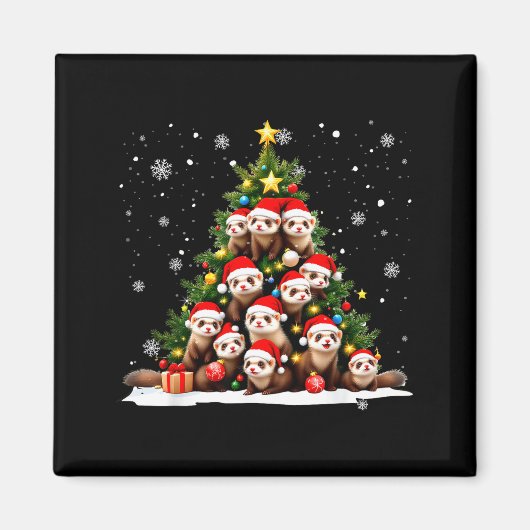 Aimant Funny Christmas Tree Ferrets Family Xmas Pajamas (Devant)