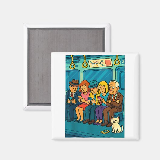 Aimant Funny Commuter Train Digital Detox Tech Satire Gif (Recto/Verso)