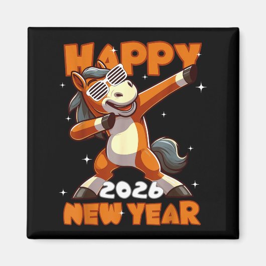 Aimant Funny Dabbing Horse Happy Lunar New Year 2026 Year (Devant)