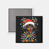 Aimant Funny Dachshund Christmas Lights Santa Hat Xmas  (Recto/Verso)