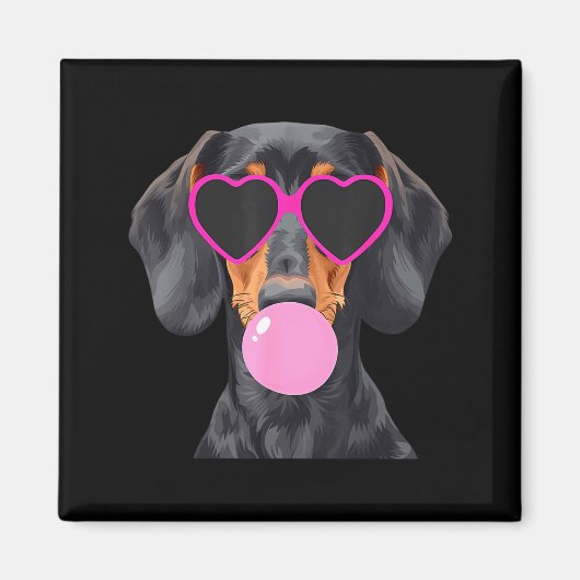 Aimant Funny Dachshund Wearing Gles And Blowing Nk Bubble (Devant)