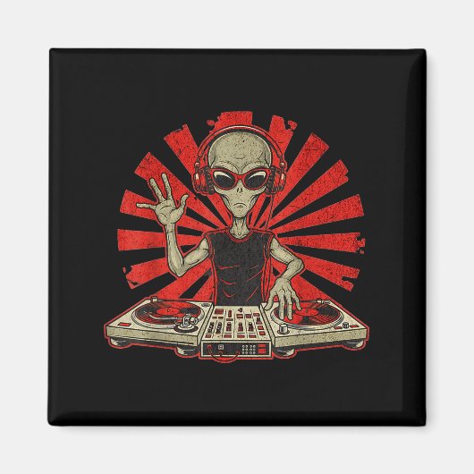 Aimant Funny Dj Graphic Tee Music Lover Alien Dj Music Mi (Devant)