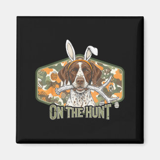Aimant Funny easter labrador retriever on the hunt bunny