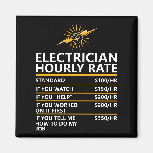 Aimant Funny Electrician Hourly Rate Table Humor Gift (Devant)