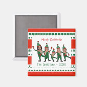 Aimant Funny Elf Famille de cinq photo Rouge Vert Noël (Recto/Verso)