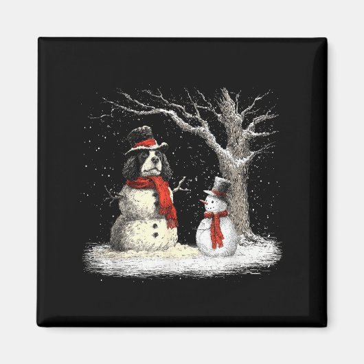 Aimant Funny Er Spaniel Dog In The Snow Tree Christmas Wi (Devant)