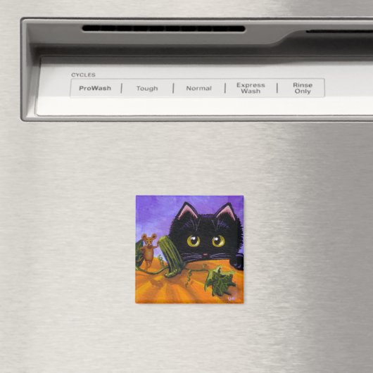 Aimant Funny Fall Black Cat Mouse Citrouille Créationarts (In Situ (Lave-vaisselle))