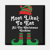 Aimant Funny Family Christmas Most Likely To Elf T Shirt (Devant)