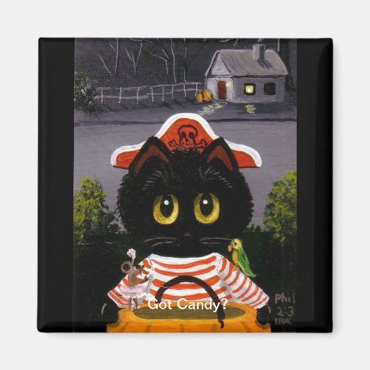 Aimant Funny Halloween Chat noir souris Créationarts (Devant)
