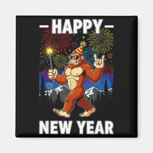 Aimant Funny Happy New Year 2026 Bigfoot Lovers New Years (Devant)