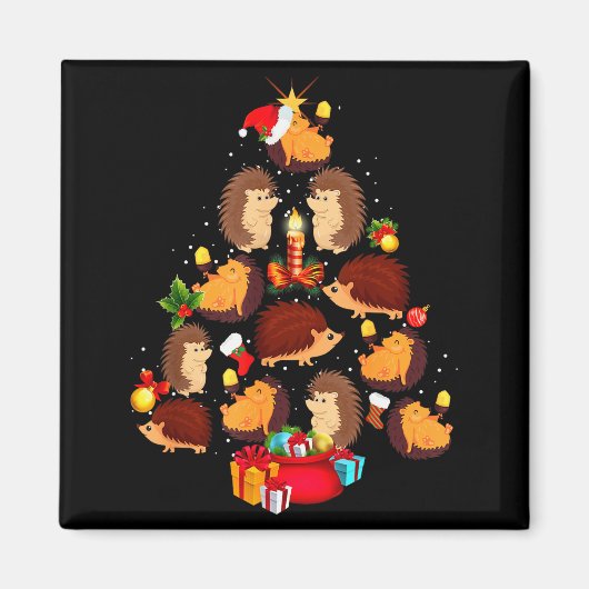Aimant Funny Hedgehogs Christmas Tree Light Pajama Hedgeh (Devant)
