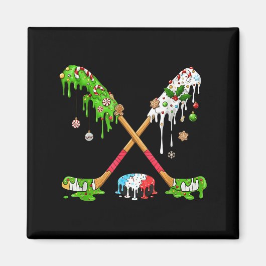 Aimant Funny Hockey Holiday Candy Cane Gingerbread (Devant)