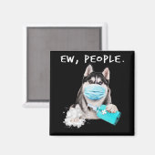 Aimant Funny husky chev dog wearing a face mask (Recto/Verso)