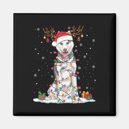 Aimant Funny Husky Chien Tree lumières de Noël Jeu de Noë (Devant)