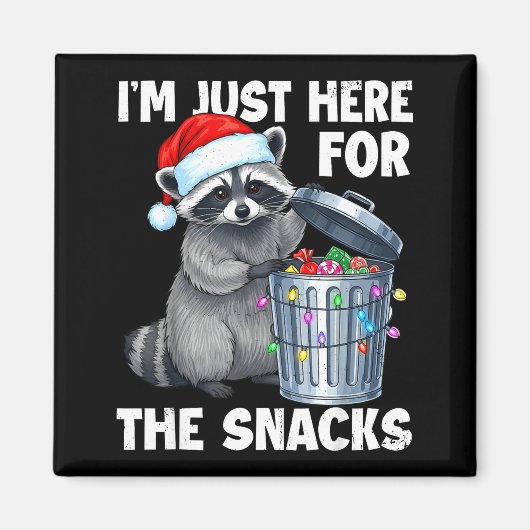 Aimant Funny I'm Just Here For The Snacks Raccoon Christm (Devant)