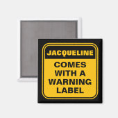 Aimant Funny jaune est livré avec étiquette d'avertisseme (Recto/Verso)