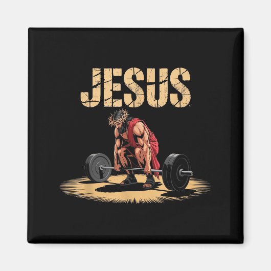 Aimant Funny Jesus Weightlifting Christian Gym Humor  (Devant)