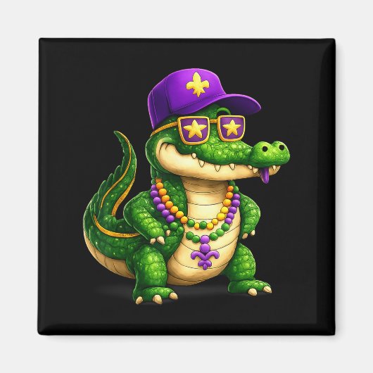 Aimant Funny Mardi Gras Alligator Beads Carnival Celebrat (Devant)