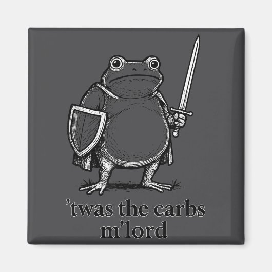 Aimant Funny Medieval Frog Meme Carbs Knight M'lord Quote (Devant)