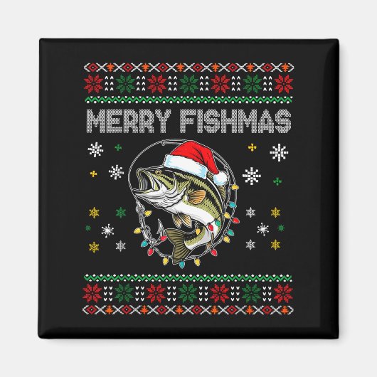 Aimant Funny Merry Fishmas B Fishing Christmas Ugly Sweat (Devant)