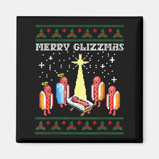 Aimant Funny Merry Glizzmas Hot Dogs Family Group Ugly Ch (Devant)