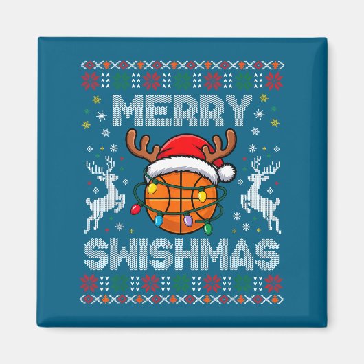 Aimant Funny Merry Swishmas Basketball Christmas Reindeer (Devant)