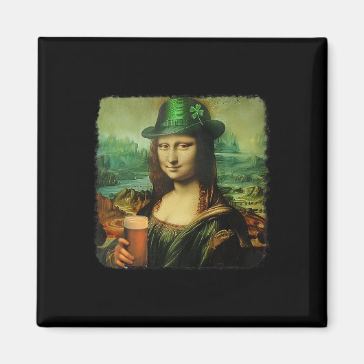 Aimant Funny Mona Lisa St. Patricks Shamrock de la journé (Devant)