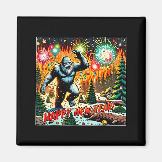 Aimant Funny New Years Eve 2024 Bigfoot And Fireworks Hum (Devant)