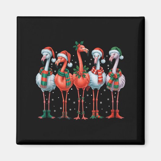 Aimant Funny Nk Flamingos Merry Christmas Tree Xmas Snowf (Devant)