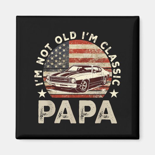 Aimant Funny Old Car Clic American Us Flag Mens Dad Papa  (Devant)