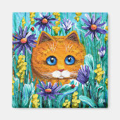 Aimant Funny Orange Tabby Chat Fleurs de souris Cat Créat (Devant)