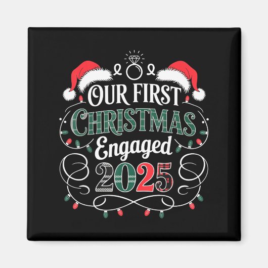 Aimant Funny Our First Christmas Engaged 2025 Couples Paj (Devant)