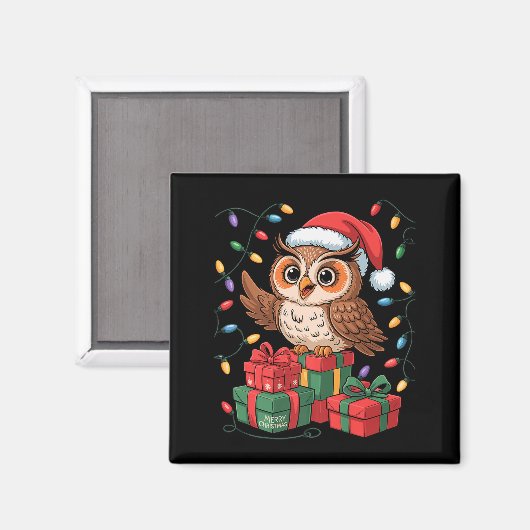 Aimant Funny Owl Santa Hat Animals Lovers Ugly Christmas (Recto/Verso)