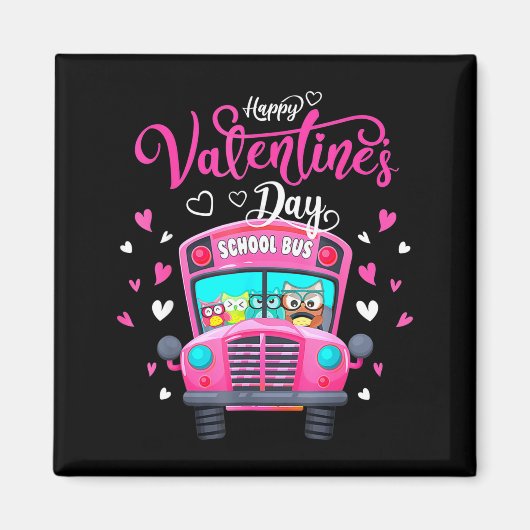 Aimant Funny Owls School Bus Driver Happy Valentines Day (Devant)