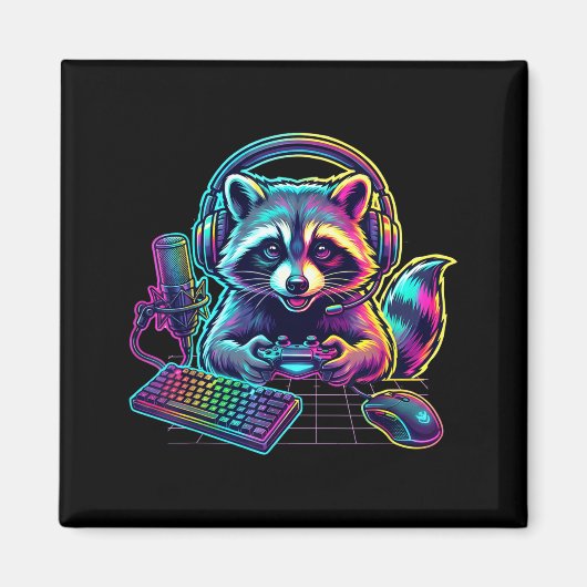 Aimant Funny Raccoon Gamer Video Game Gaming Lover  (Devant)