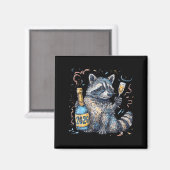 Aimant Funny Raccoon With Champagne Disco Ball New Years  (Recto/Verso)