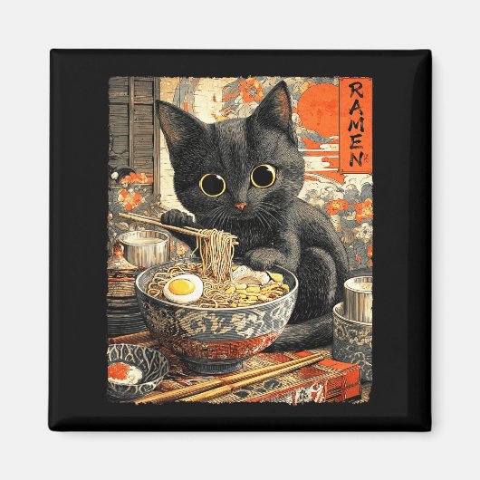 Aimant Funny Ramen Cat Noodle Lovers Anime Otaku  (Devant)