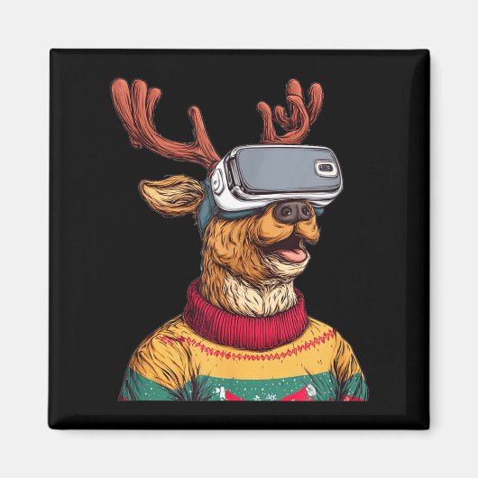 Aimant Funny Reindeer In Christmas Sweater And Vr Headset (Devant)
