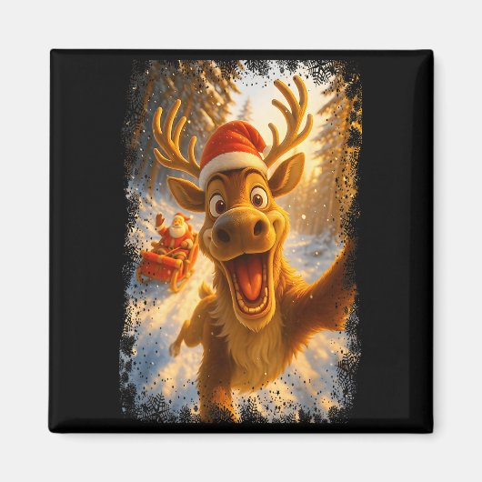 Aimant Funny Reindeer Selfie Santa Merry Christmas Men Wo (Devant)