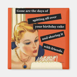 Aimant Funny Retro Birthday Card Blowing Out Candles