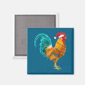 Aimant Funny Rooster Chicken Santa Christmas Lights Farme (Recto/Verso)