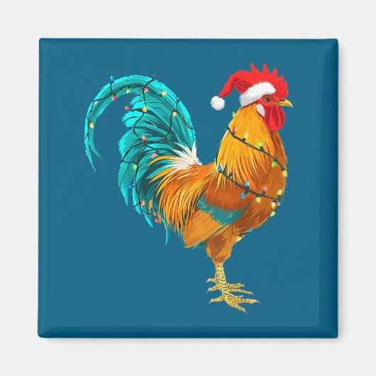 Aimant Funny Rooster Chicken Santa Christmas Lights Farme (Devant)