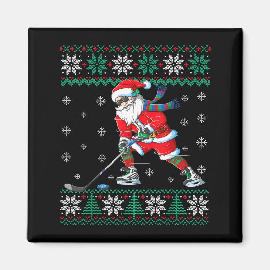 Aimant Funny Santa Claus Christmas Ice Hockey Ugly Sweate (Devant)