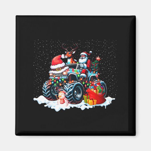 Aimant Funny Santa Clause Riding Monster Red Truck Xmas T (Devant)