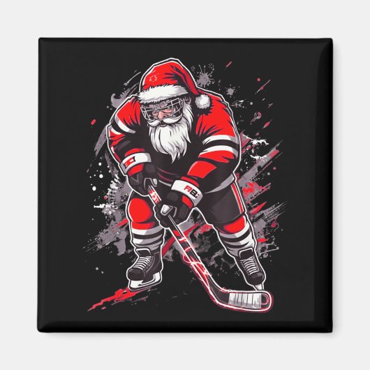 Aimant Funny Santa Hockey Christmas Retro Winter Player X (Devant)