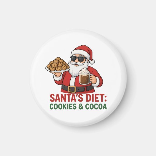 Aimant Funny Santa Mug – Santa’s Diet: Cookies & Cocoa (Devant)